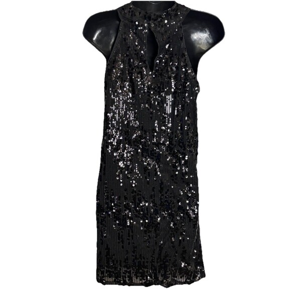 THML Shimmer All Night Halter Dress Women’s Size XS Black Sequin Cocktail - Picture 3 of 6